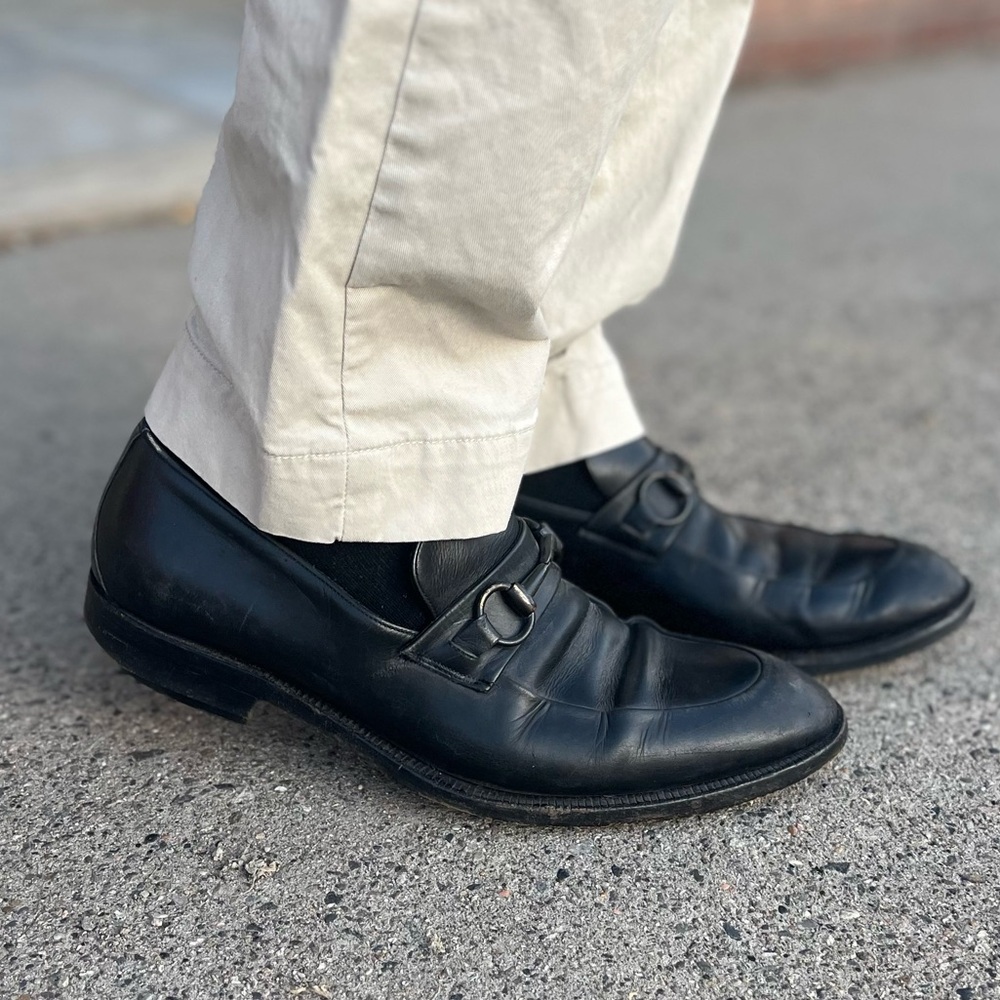 Vintage Gucci Men’s 9W Black Leather Horsebit Loafers